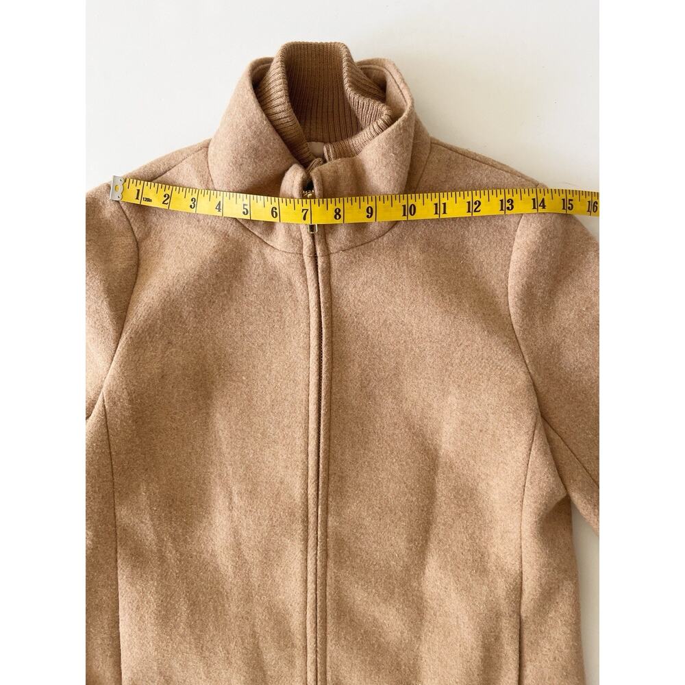 J Crew Village Coat Women 0 Tan Wool Blend Full Zip Mock Neck Lined Pockets - Picture 4 of 11